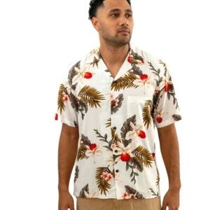 Vintage Two Palms Orchid White Button Down Shirt men’s size Large